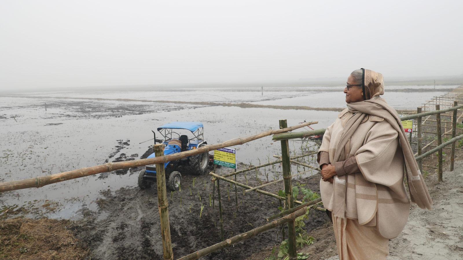 পৈতৃক জমি পরিদর্শন করলেন প্রধানমন্ত্রী