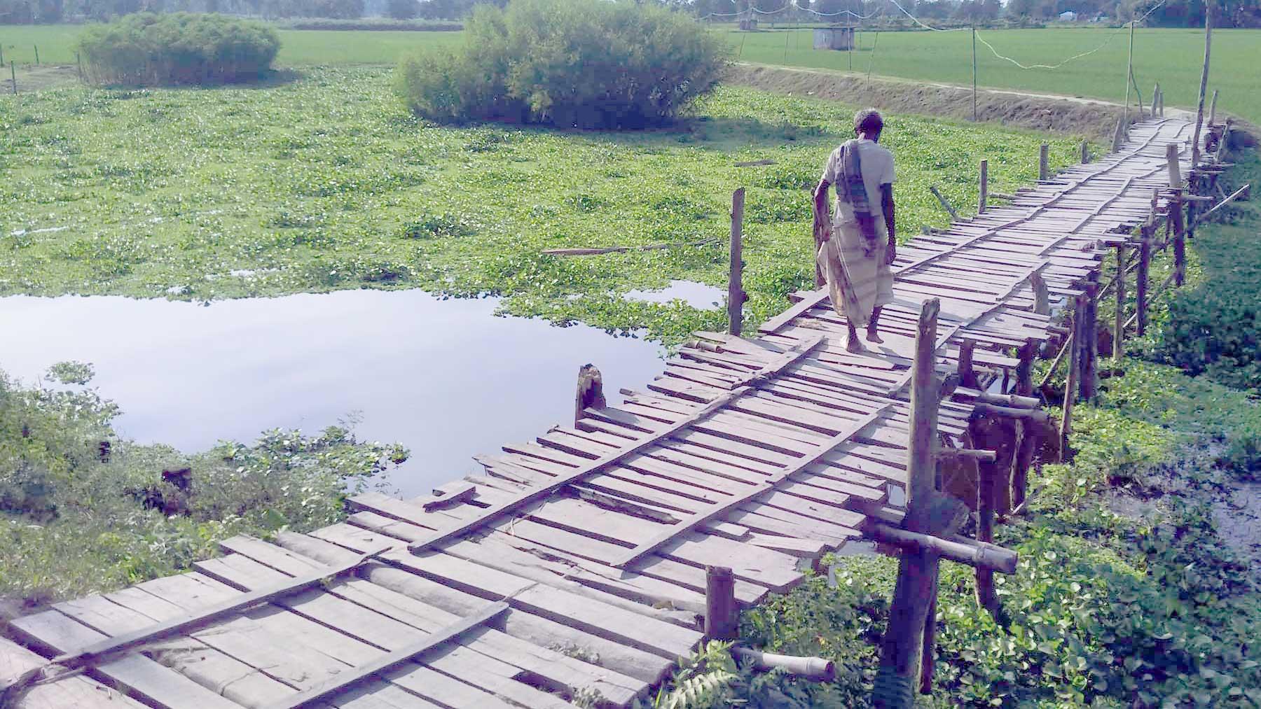 গ্রামের মানুষের চলাচলের ভরসা বাঁশের সাঁকো