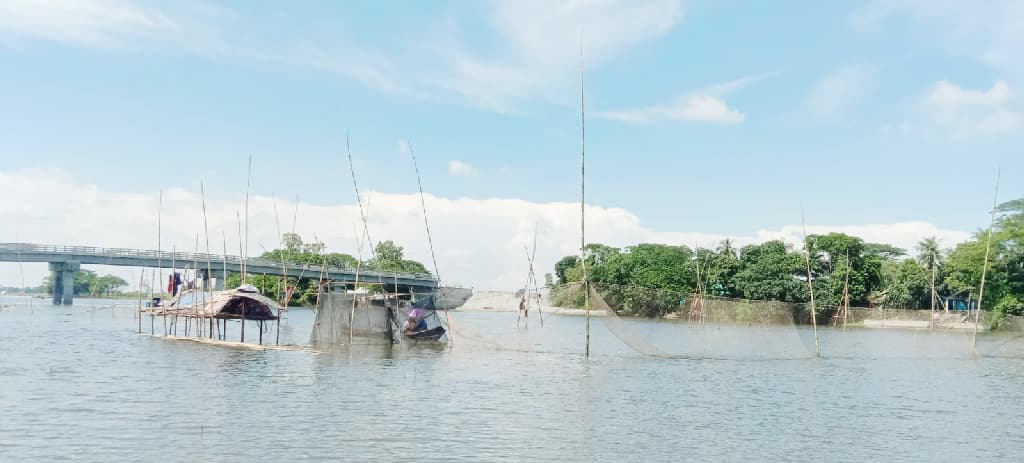 বর্ণী নদী দখল করে মাছ শিকার, নৌকা চলাচল ব্যাহত