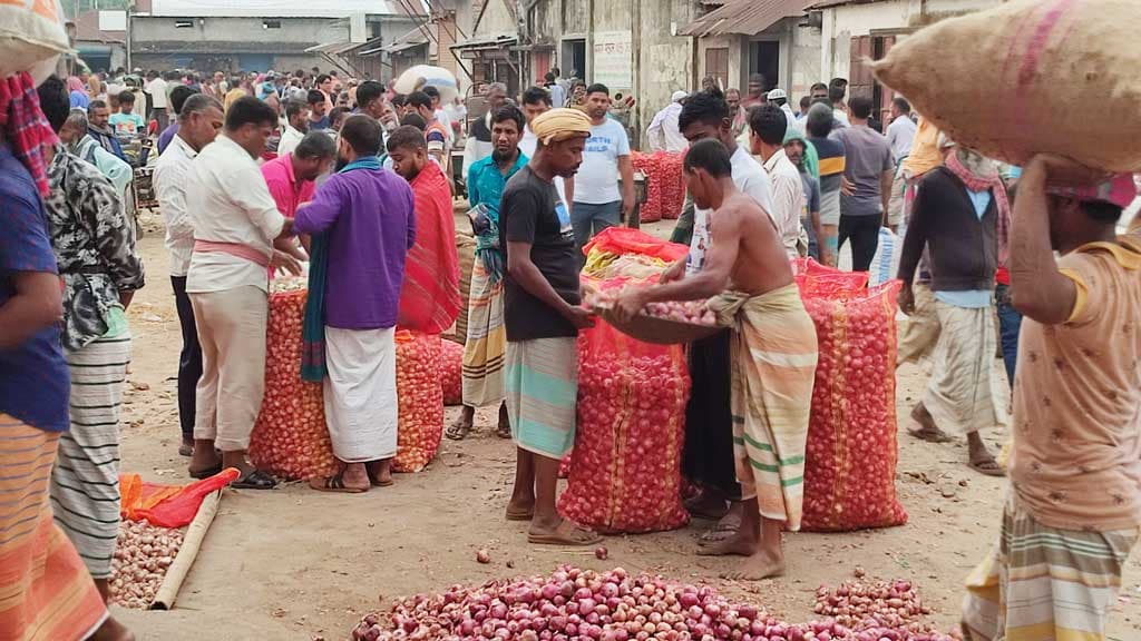 পাবনায় পেঁয়াজের পাইকারি বাজারে ধস, আমদানিতে ক্ষুব্ধ কৃষক 