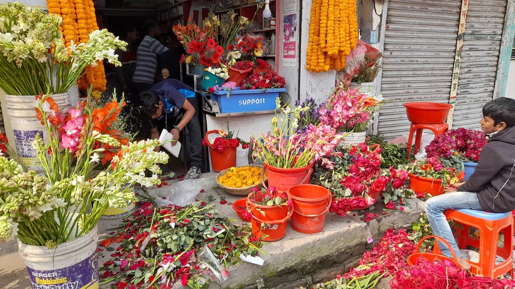 বড় বিক্রির আশায় ফুলের পসরা নিয়ে নীলফামারীর ব্যবসায়ীরা