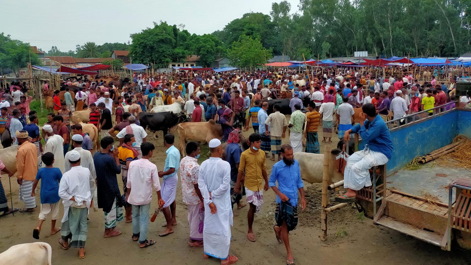 বিধিনিষেধ না মেনে এনায়েতপুরে বসেছে হাট, প্রায় ২০ হাজার মানুষের সমাগম