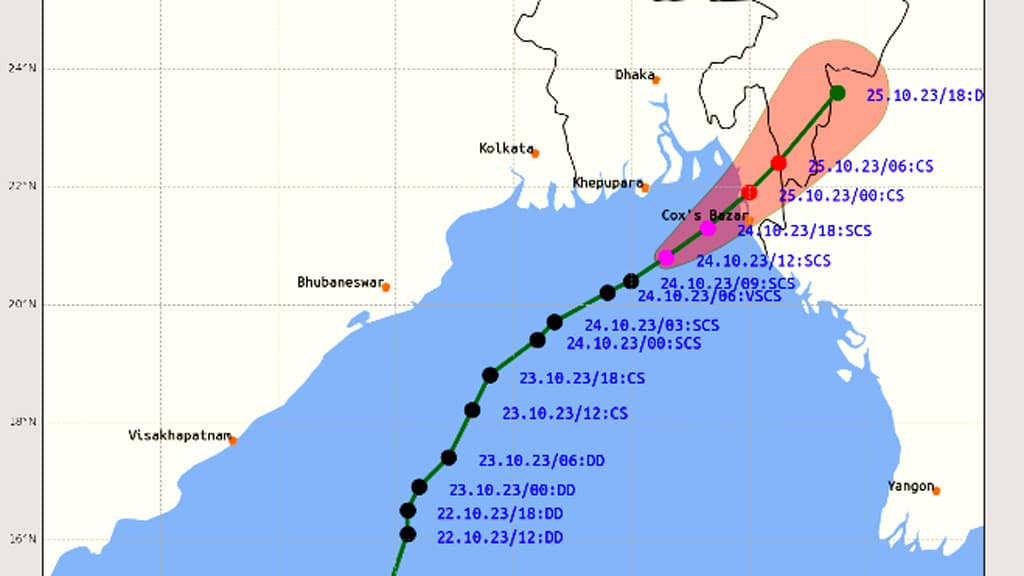 ঘূর্ণিঝড় হামুনের মূল অংশ উপকূল অতিক্রম করছে