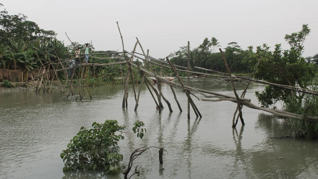 নড়বড়ে বাঁশের সাঁকোই তিন গ্রামের ভরসা