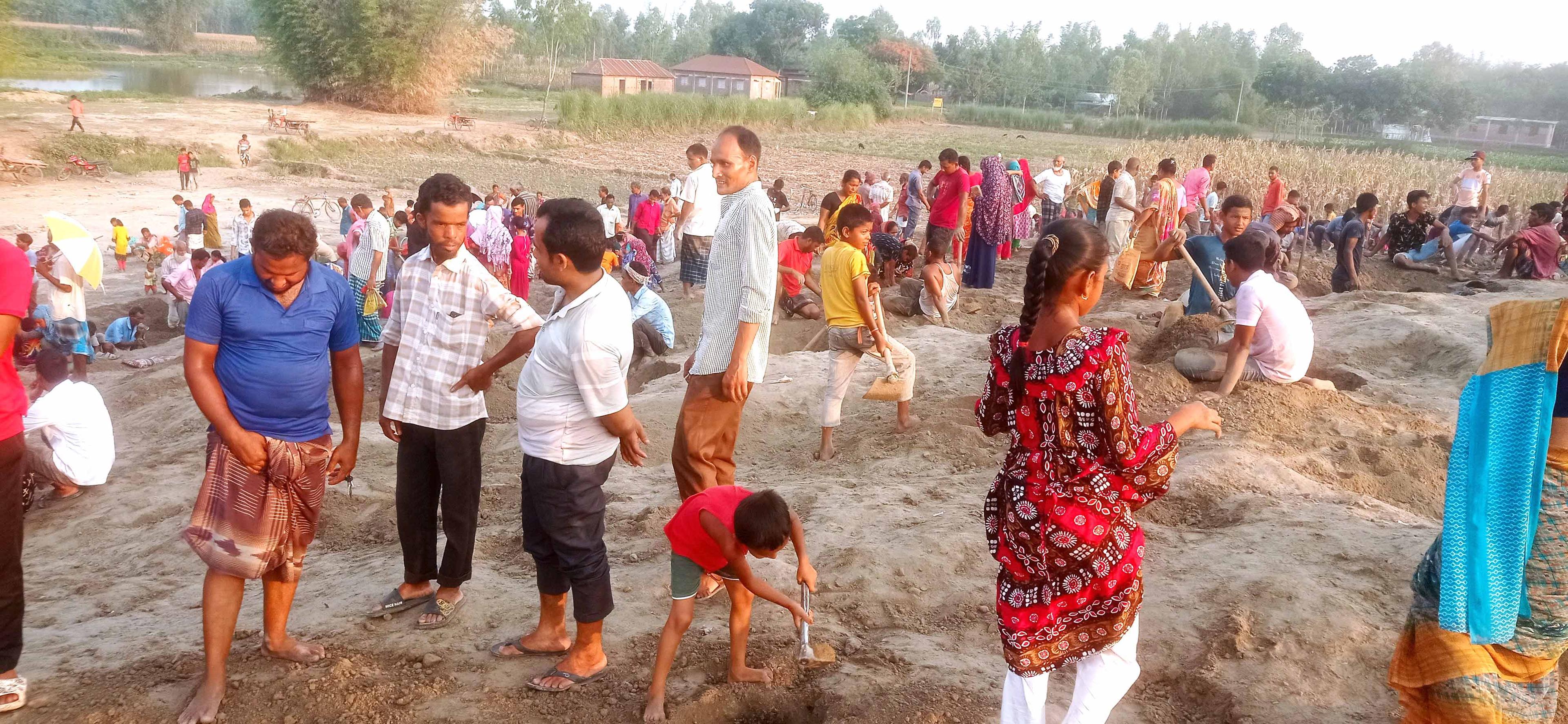 ঠাকুরগাঁওয়ে সোনার খোঁজে ইটভাটায় কোদাল নিয়ে হুমড়ি খেয়ে পড়েছে হাজারো মানুষ