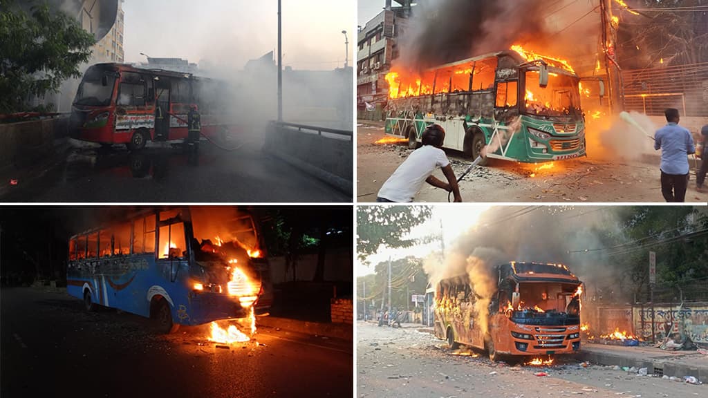 হরতাল ঘোষণার পর রাজধানীতে ৪ বাসে আগুন