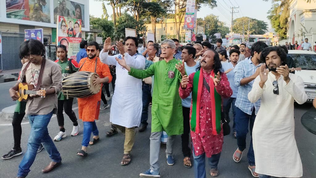 কুষ্টিয়ায় বাউলদের ওপর হামলার প্রতিবাদে সিলেটে গান মিছিল