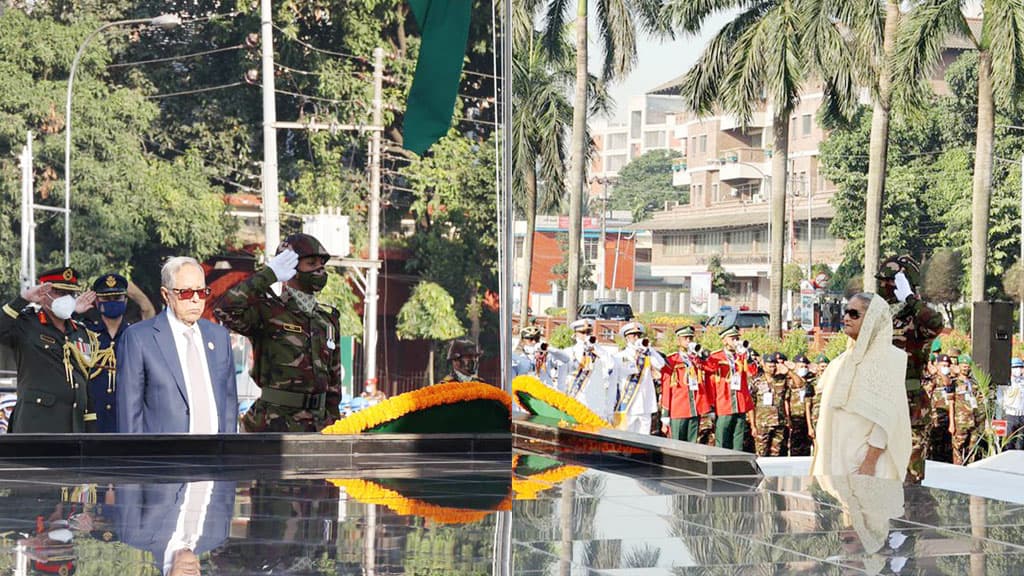 শিখা অনির্বাণে রাষ্ট্রপতি ও প্রধানমন্ত্রীর শ্রদ্ধা 