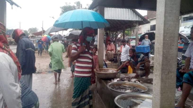 ভোরের আলোয় জমে উঠেছে পাঁচশিরার টাটকা মাছের বাজার 