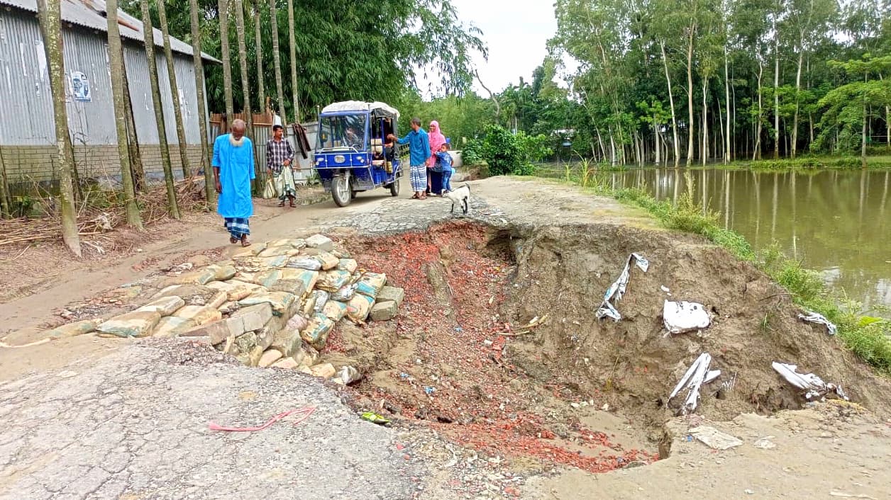 ভূরুঙ্গামারীতে সড়ক ভেঙে যোগাযোগ বিচ্ছিন্ন, ভোগান্তিতে ২০ হাজার মানুষ