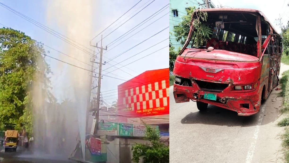 হাটহাজারীতে বাস উল্টে ওয়াসার পাইপে, ভোগান্তিতে পথচারীরা