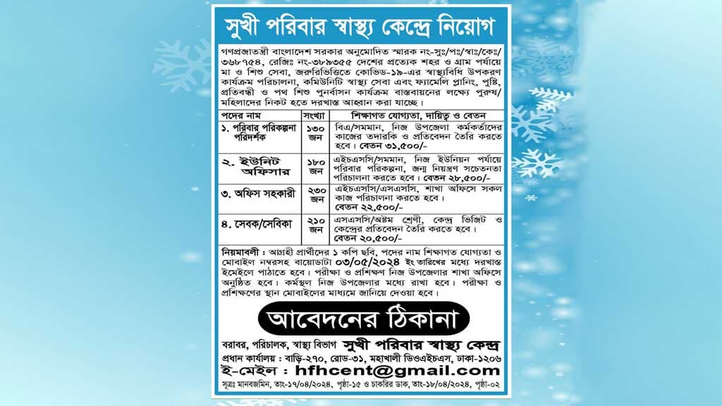 ‘সুখী পরিবার স্বাস্থ্যকেন্দ্রে’ ৭৫০ জনবল নিয়োগের ভাইরাল বিজ্ঞপ্তিটি ভুয়া 