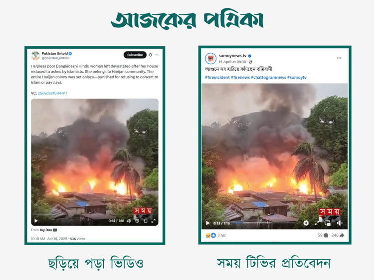 সোশ্যাল মিডিয়ায় ছড়ানো ভিডিওর সঙ্গে সময় টেলিভিশনের প্রতিবেদনের সাদৃশ্য। ছবি: স্ক্রিনশট