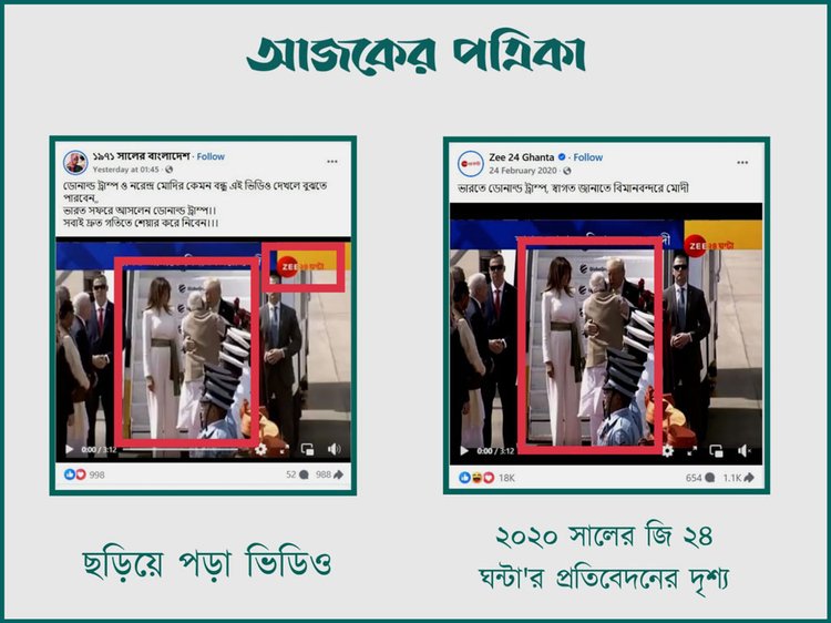 ডোনাল্ড ট্রাম্প ভারতে সফরে এসেছেন দাবিতে সোশ্যাল মিডিয়ায় ছড়িয়ে পড়া ভিডিওর সঙ্গে জি ২৪ ঘণ্টার পুরোনো সংবাদ প্রতিবেদনের সাদৃশ্য। ছবি: স্ক্রিনশট