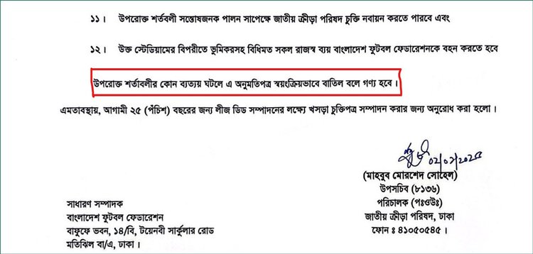 বাফুফেকে ১২ শর্তে স্টেডিয়ামটি লিজ দিয়েছে জাতীয় ক্রীড়া পরিষদ (এনএসসি)। ছবি: সংগৃহীত