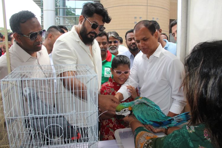 মেলায় এক ছাদের নিচে দেখা গেছে মানুষের প্রিয় নানা পোষা পাখি।