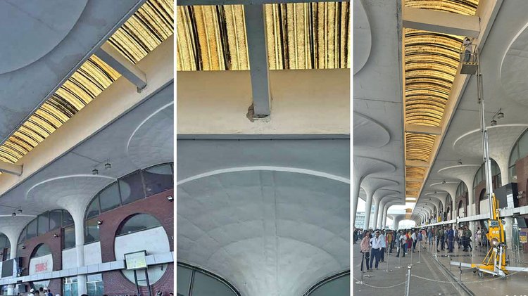 শুক্রবার (২১ নভেম্বর) সকালে শক্তিশালী ভূমিকম্পে হযরত শাহজালাল আন্তর্জাতিক বিমানবন্দরের কয়েকটি স্থাপনায় ফাটল দেখা দিয়েছে। বহির্গমন গেইটের সংযোগ অংশে ফাটল, সেখানে কিছু অংশের সিলিং প্যানেলও খসে পড়েছে। ছবি: সংগৃহীত