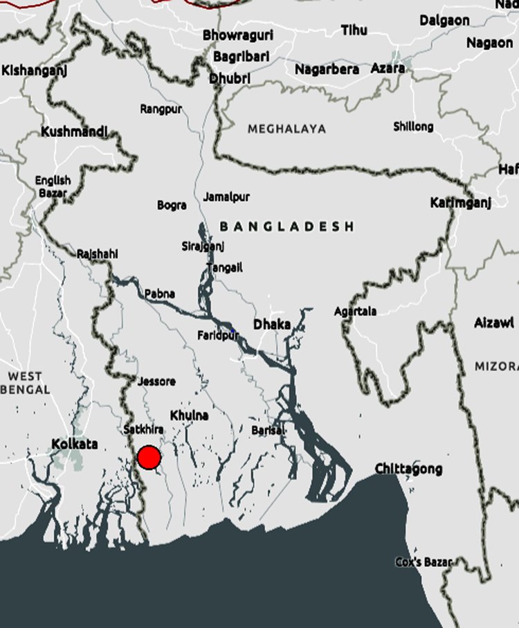 ভূমিকম্পের উৎপত্তিস্থল সাতক্ষীরার আশাশুনি উপজেলা। ছবি: ইউএসজিএস