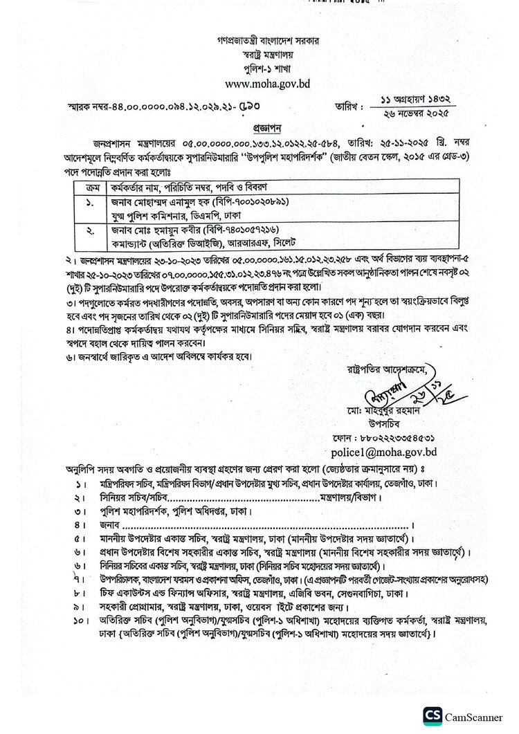 পদোন্নতি পেয়ে ডিআইজি হয়েছেন ৩৩ পুলিশ কর্মকর্তা। দুজন সংখ্যাতিরিক্ত।
