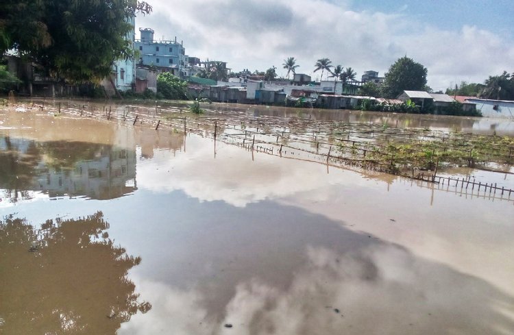 খাগড়াছড়িতে চেঙ্গী নদীর পানি বিপৎসীমার ওপর দিয়ে প্রবাহিত হচ্ছে। প্লাবিত হয়েছে নদীর পাড়ের নিচু এলাকা। ছবি: সংগৃহীত
