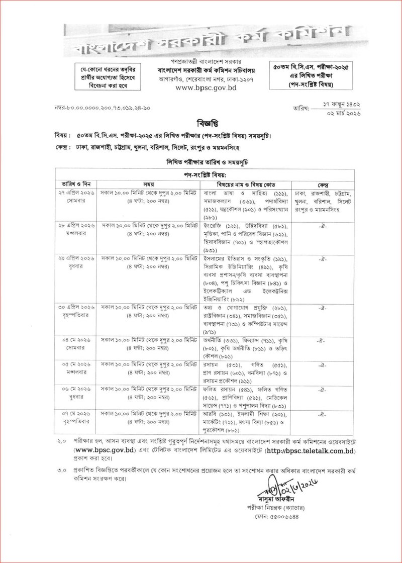 বিসিএস-সূচি