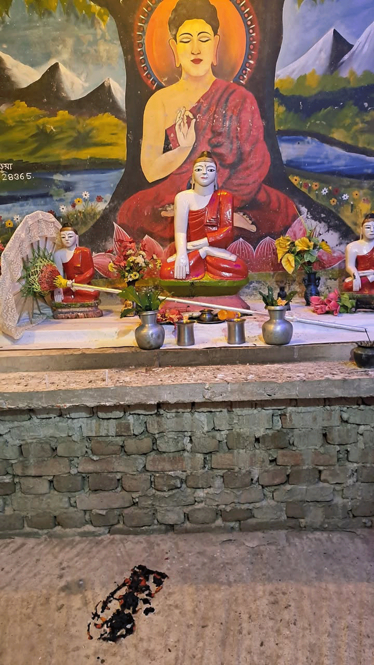চট্টগ্রামে শতবর্ষী বোধিবৃক্ষের চীবরে আগুন দিয়েছে দুর্বৃত্তরা। ছবি: আজকের পত্রিকা