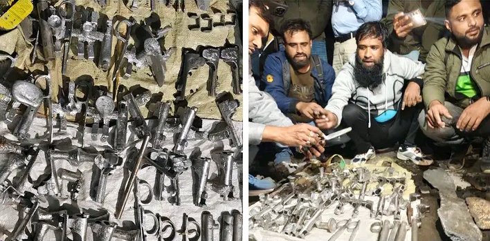 খুলনা নগরীর জোড়া গেট এলাকায় অস্ত্র তৈরি কারখানায় আজ শনিবার সন্ধ্যায় অভিযান চালা ডিবি। ছবি: আজকের পত্রিকা