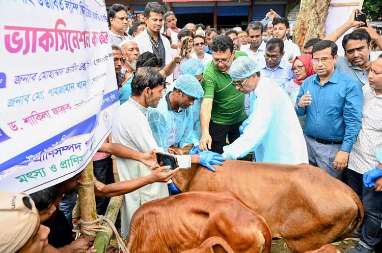 টিকাদান কর্মসূচির উদ্বোধন করেন কৃষিমন্ত্রী আমিন উর রশিদ ইয়াছিন। ছবি: আজকের পত্রিকা