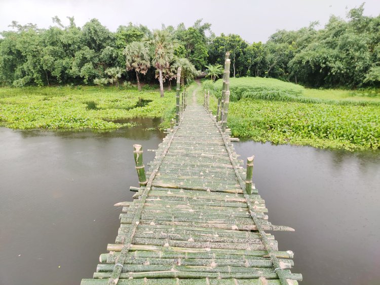 কোটচাঁদপুরে চিত্রা নদীর ওপর আবারও স্বেচ্ছাশ্রমে তৈরি হলো বাঁশের সাঁকো। ‘অনির্বাণ’ নামের স্বেচ্ছাসেবী সংগঠনের সহায়তায় গতকাল বুধবার সকাল থেকে নির্মাণকাজ শুরু হয়, যা আজ বৃহস্পতিবার দৃশ্যমান হয়েছে। ছবি: আজকের পত্রিকা