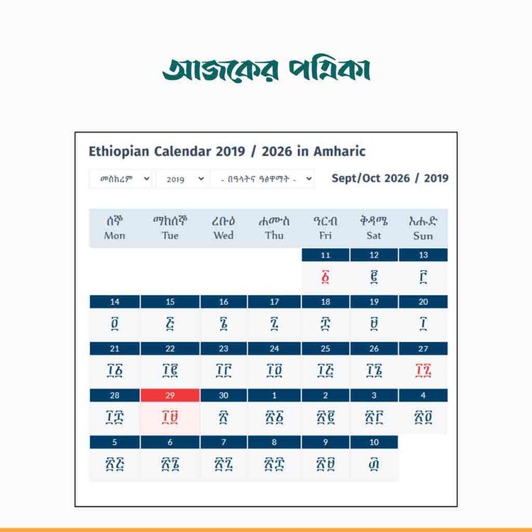 ইথিওপিয়ান ক্যালেন্ডারে ২০১৯ সাল। ছবি: সংগৃহীত
