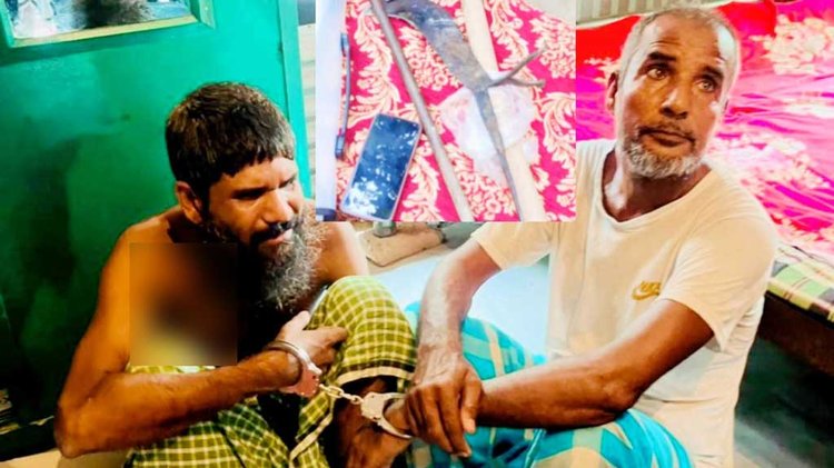 বিক্ষুব্ধ জনতা ইউসুফ শেখ ও তাঁর ছেলে পলাশকে আটক করে পুলিশের কাছে সোপর্দ করে। ছবি: সংগৃহীত