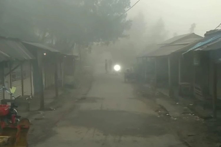 নওগাঁয় হঠাৎ ঘন কুয়াশার দেখা। ভোর থেকে সকাল সাড়ে ৮টা পর্যন্ত কুয়াশার চাদরে ঢাকা চারপাশ। ছবি: আজকের পত্রিকা