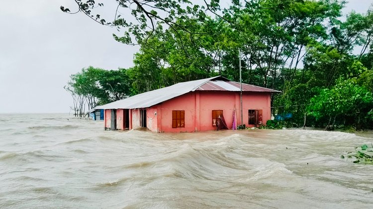 রাঙ্গাবালী উপজেলার চালিতাবুনিয়া ইউনিয়ন জোয়ারের পানিতে প্লাবিত। ছবি: আজকের পত্রিকা