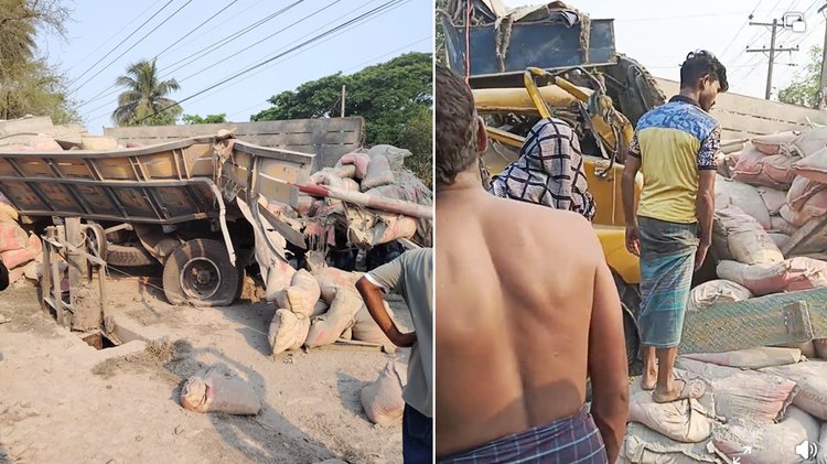 যশোর-বেনাপোল রেল সড়কের নাভারনে রোববার বিকেলে খুলনা-বেনাপোলগামী বেত্রাবতী এক্সপ্রেস ট্রেনের সঙ্গে সিমেন্টবোঝাই ট্রাকের মুখোমুখি সংঘর্ষ হলে ওই রুটে সব ধরনের ট্রেন চলাচল বন্ধ হয়ে যায়। ছবি: আজকের পত্রিকা
