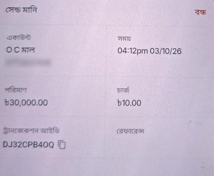 বিকাশ স্টেটমেন্ট। ছবি: সংগৃহীত