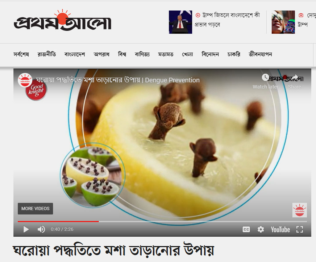 আধা কাটা লেবুতে গেঁথে রাখা লবঙ্গ তাড়াবে মশা—এমন অবৈজ্ঞানিক টোটকা ওঠে এসেছে সংবাদমাধ্যমও। ছবি: প্রথম আলো
