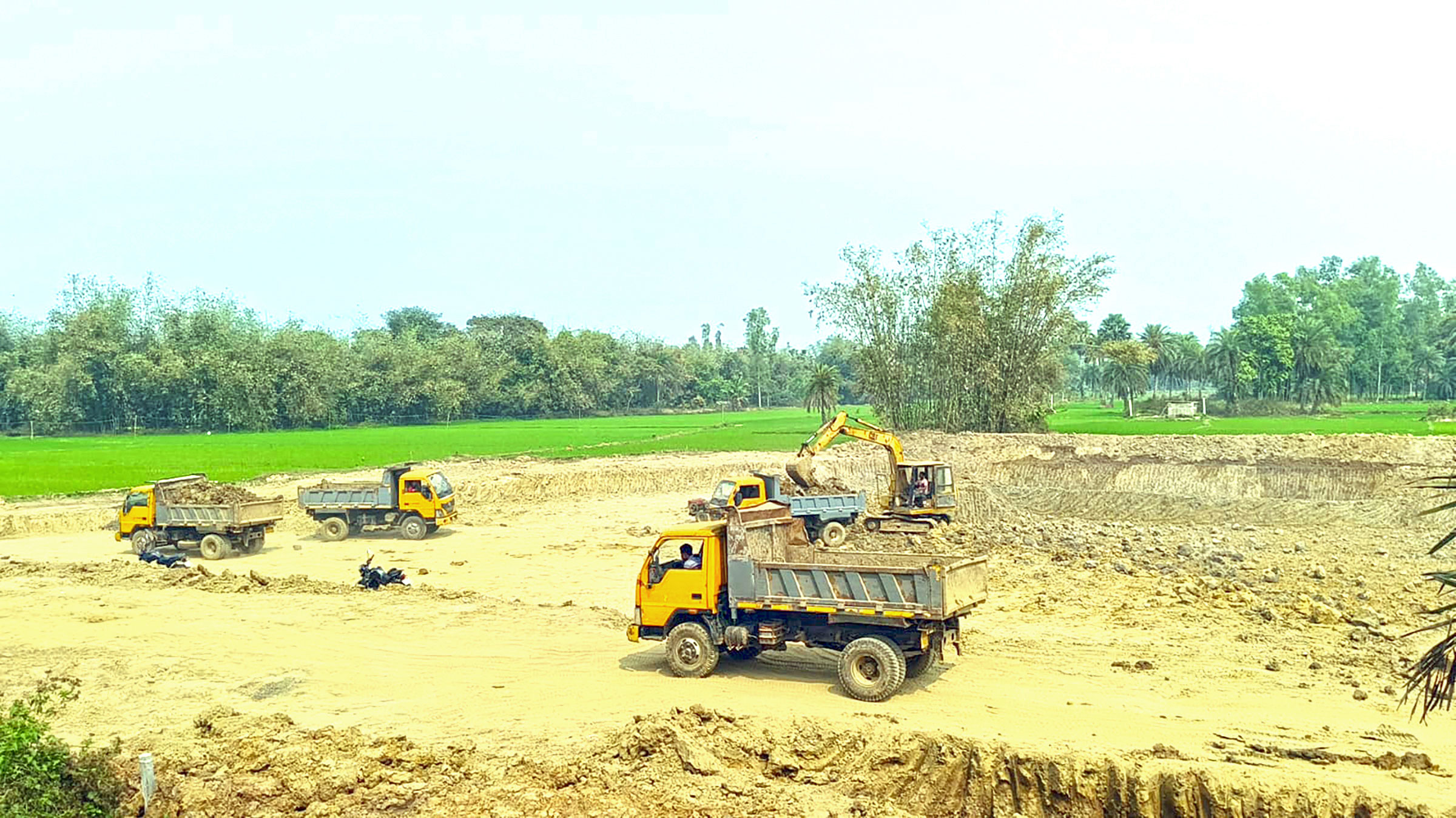 বগুড়ার শেরপুর: আবাদি জমিতে পুকুর খনন