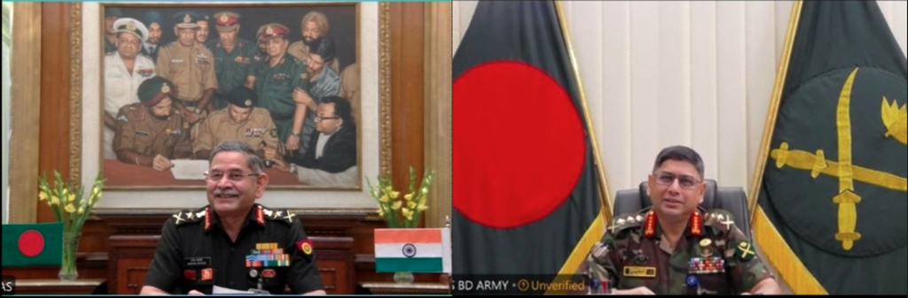 গত ৫ আগস্ট পরবর্তী এই প্রথম বাংলাদেশ ও ভারতের সেনাপ্রধান পর্যায়ে আলাপ হয় গত বুধবার (৬ নভেম্বর)। ছবি: ভারতীয় সেনাবাহিনীর এডিজি পিআই–র এক্স হ্যান্ডেল