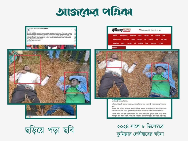 বাংলাদেশ জাতীয় হিন্দু মহাজোটের টাঙ্গাইল জেলার সদস্যের লাশের ছবি দাবিতে ছড়িয়ে পড়া ছবির সঙ্গে কুমিল্লার আলোর ছবির সাদৃশ্য। ছবি: স্ক্রিনশট