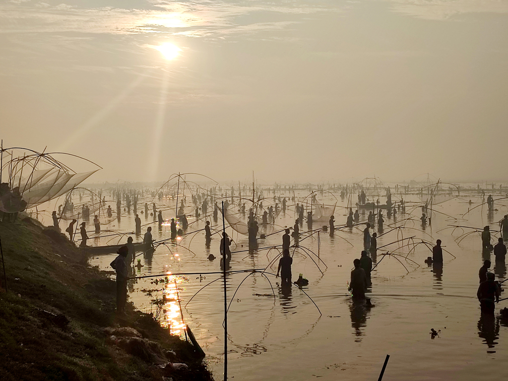 সূর্য ওঠা রাগ থেকে সূর্যাস্ত পর্যন্ত চলনবিলে চলে এই মাছ শিকার