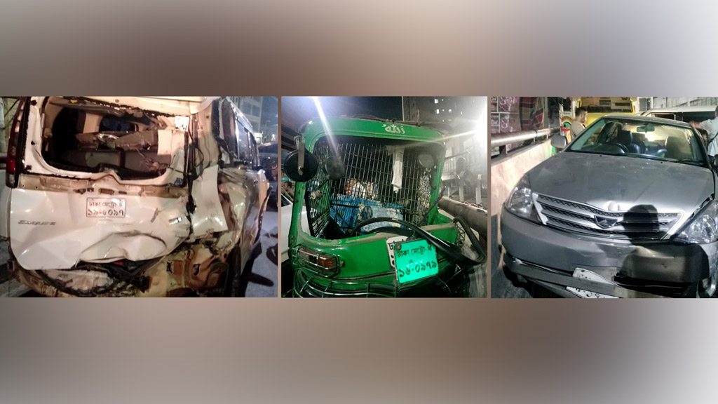 নিয়ন্ত্রণ হারিয়ে মগবাজার ফ্লাইওভারে সিএনজি ও প্রাইভেট কারে ট্রাকের ধাক্কা, আহত ৩ 