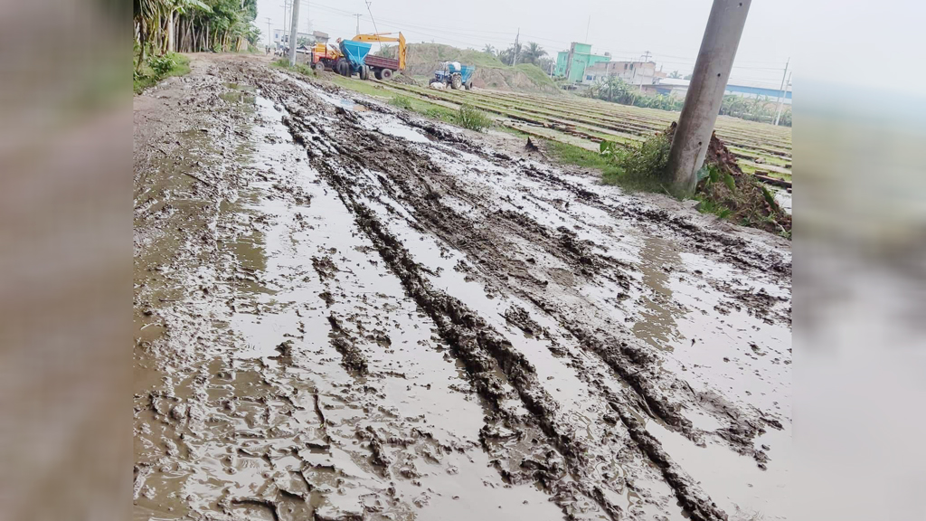 ইটের রাস্তায় হাঁটুসম কাদা, ভোগান্তিতে গ্রামবাসী