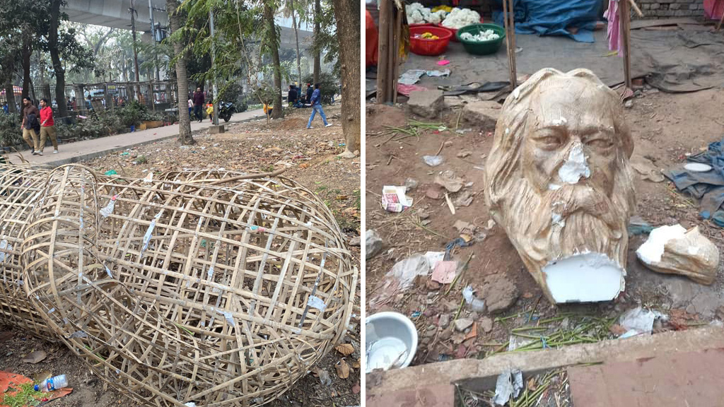 ময়লার ভাগাড়ে মিলল রবীন্দ্রনাথের ভাস্কর্যের ছিন্নভিন্ন অংশ