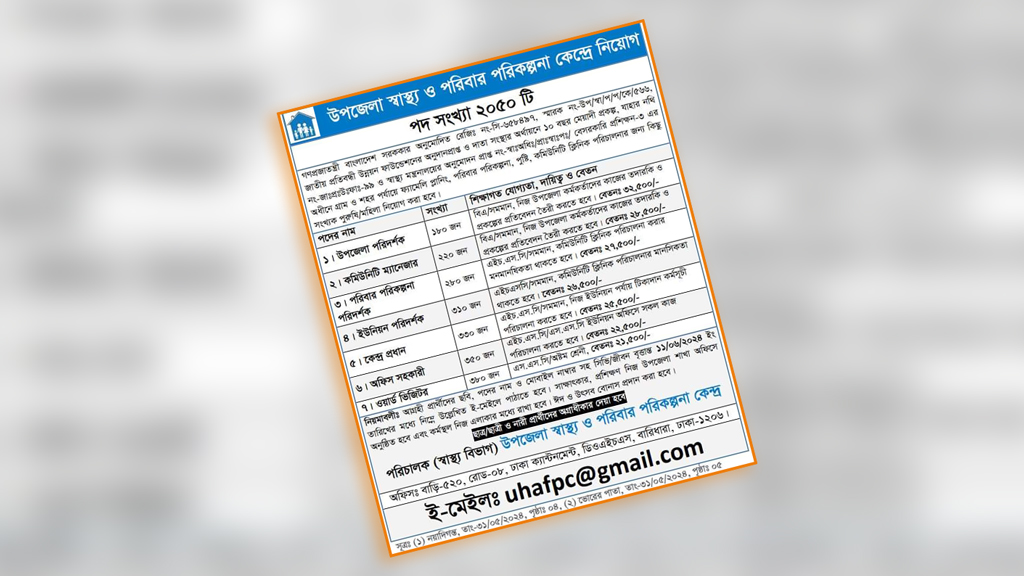 উপজেলা স্বাস্থ্য ও পরিবার পরিকল্পনা কেন্দ্রে ২০৫০ জনের নিয়োগের বিজ্ঞপ্তিটি আসলে প্রতারণা 