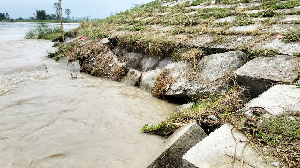 শেখ হাসিনা সেতু রক্ষা বাঁধের ৪০ মিটার ধস, ভাঙনের ঝুঁকিতে সড়ক