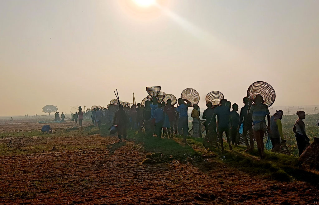 দিনভর মাছ ধরে দল বেঁধে বাড়ি ফেরেন সবাই।