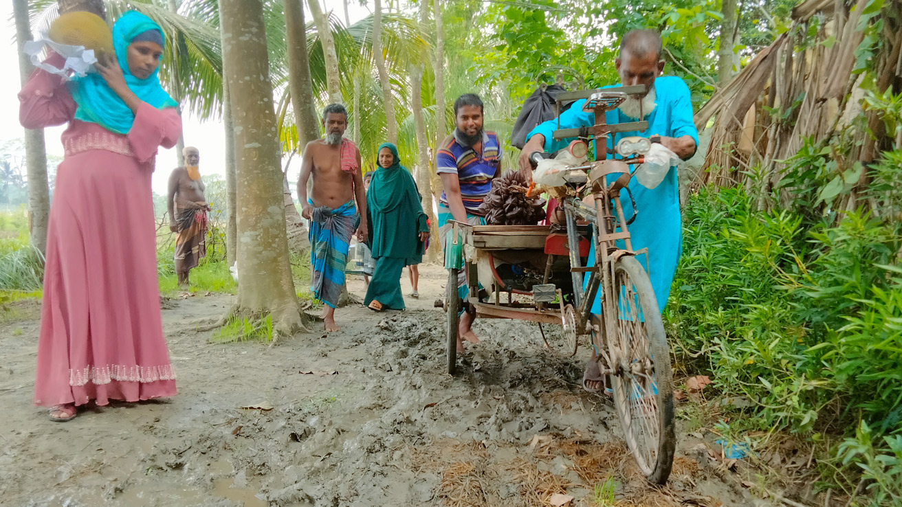 ভ্যানে চড়িয়া হাঁটিয়া চলিল