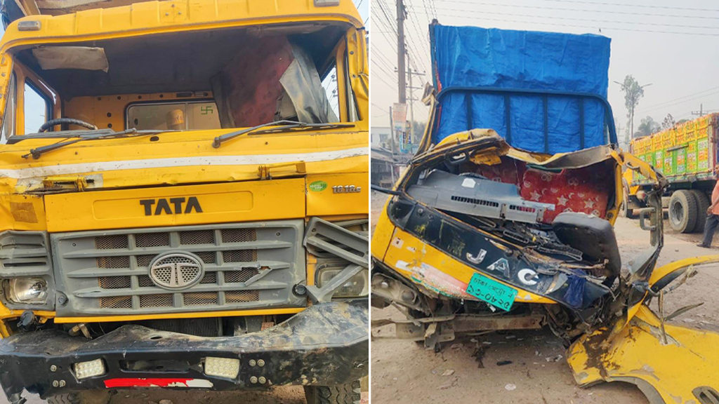 গাজীপুরে ওভারটেক করতে গিয়ে পিকআপের ওপর ট্রাক, নিহত ২ 