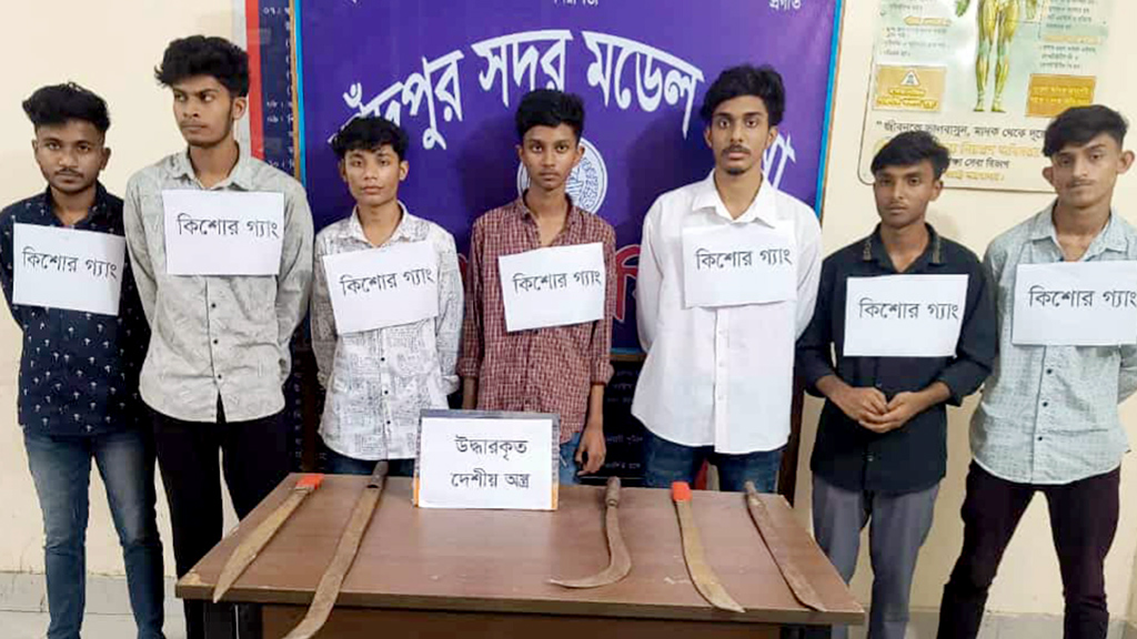 চাঁদপুরে দেশীয় অস্ত্রসহ কিশোর গ্যাংয়ের ৭ সদস্য আটক