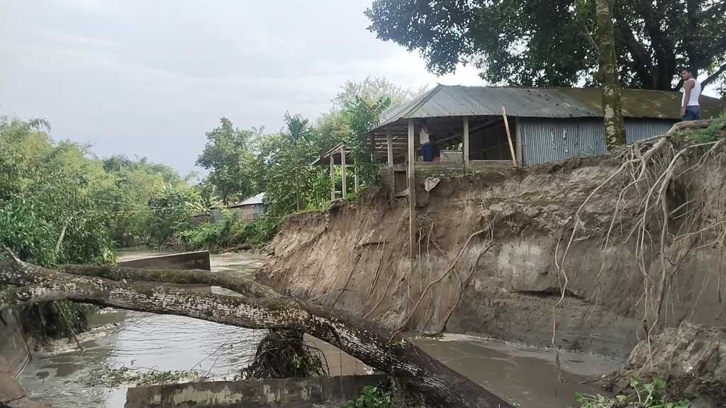 ডোমারে স্লুইসগেট ধসে নদীগর্ভে বসতবাড়ি, বিপাকে কৃষকেরা